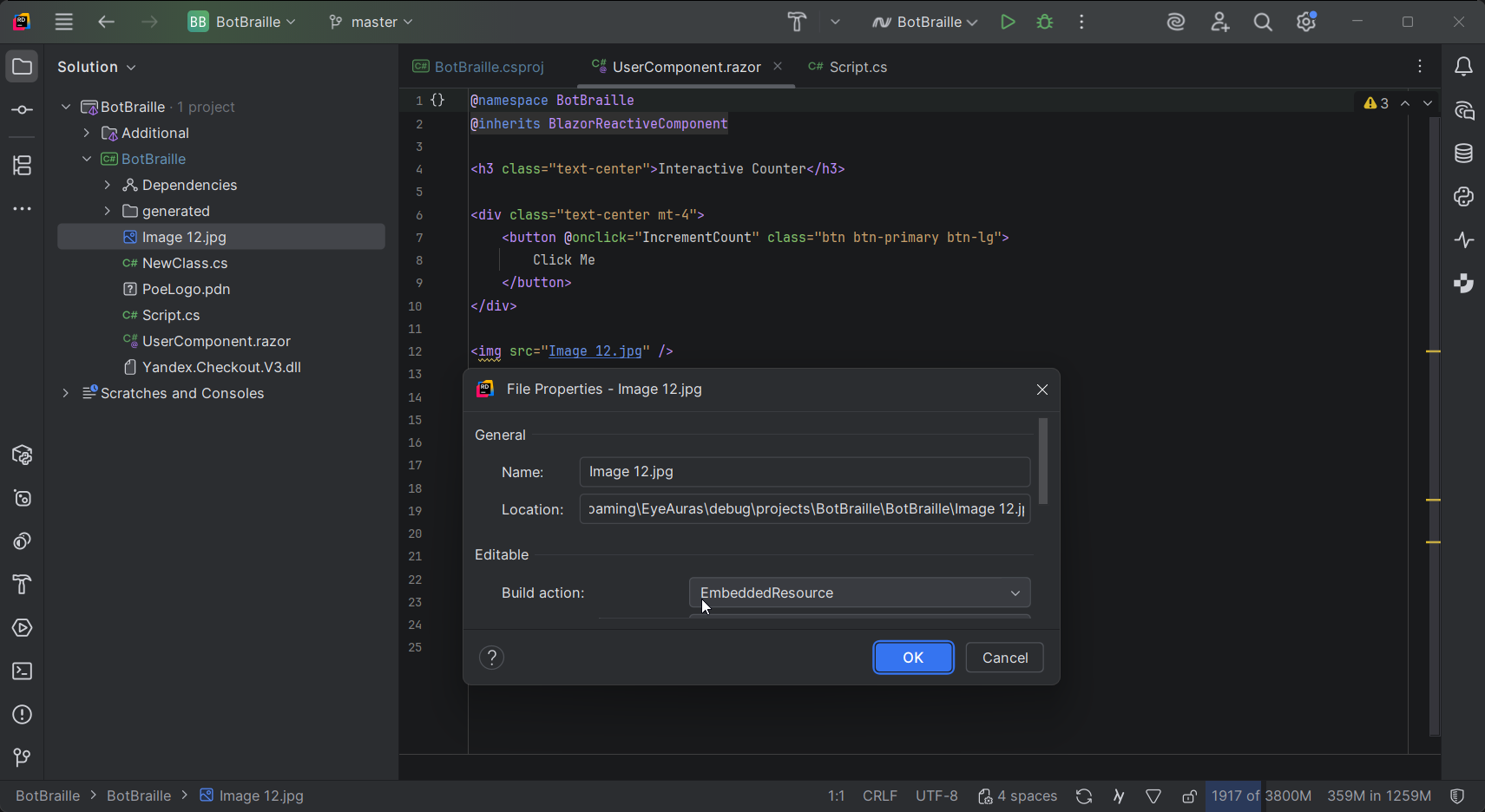 Пометка embedded resource в Rider