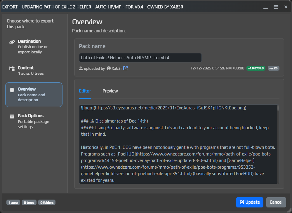 Editing the pack name and description