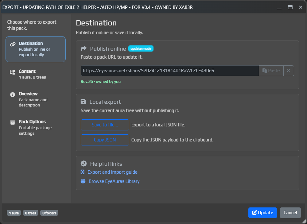 Updating an existing pack and checking ownership