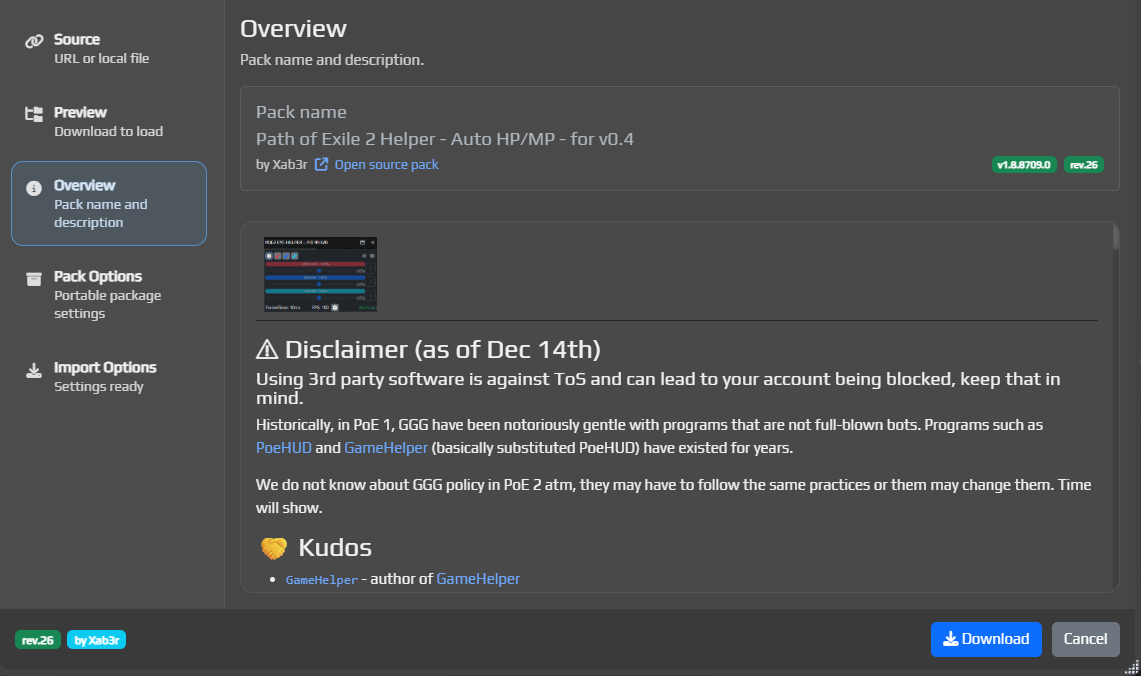 Pack preview after pasting a link
