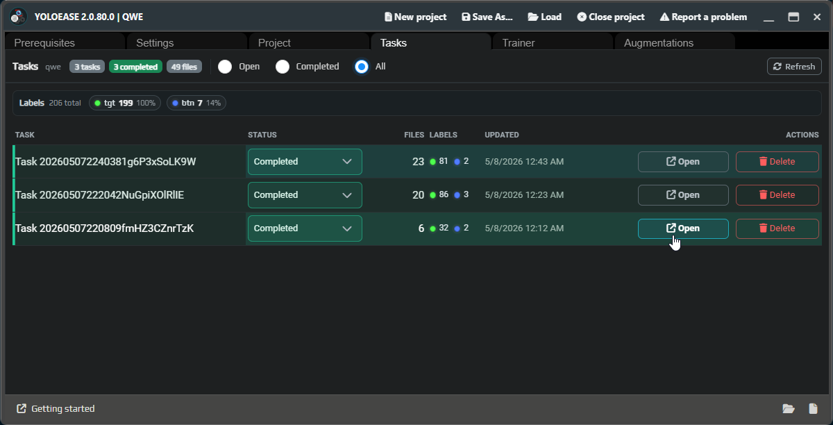 Reopen completed tasks